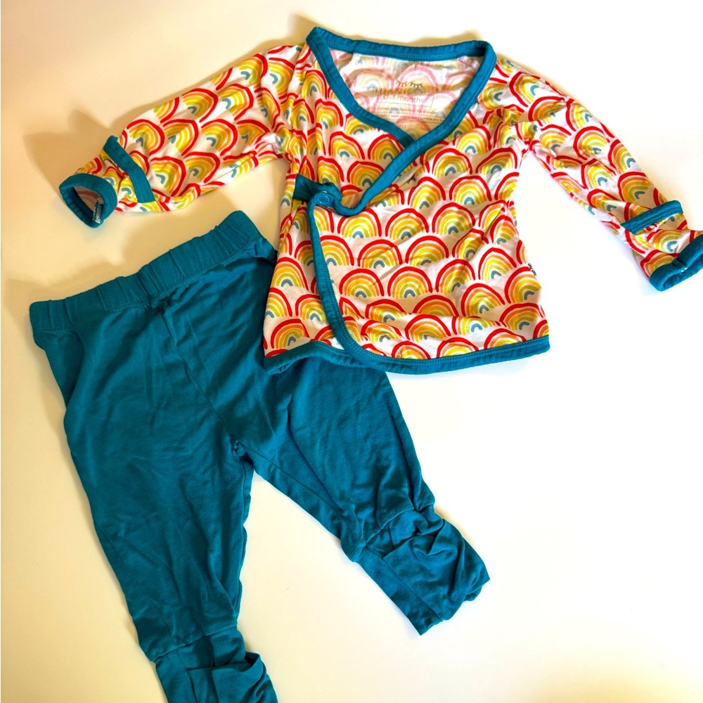 Little Sleepies Crossover Outfit Set Primary Rainbow Teal Baby 0-3 Months